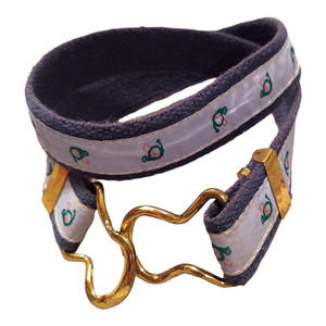Blue Vintage Ribbon Belt with French Horn size Small